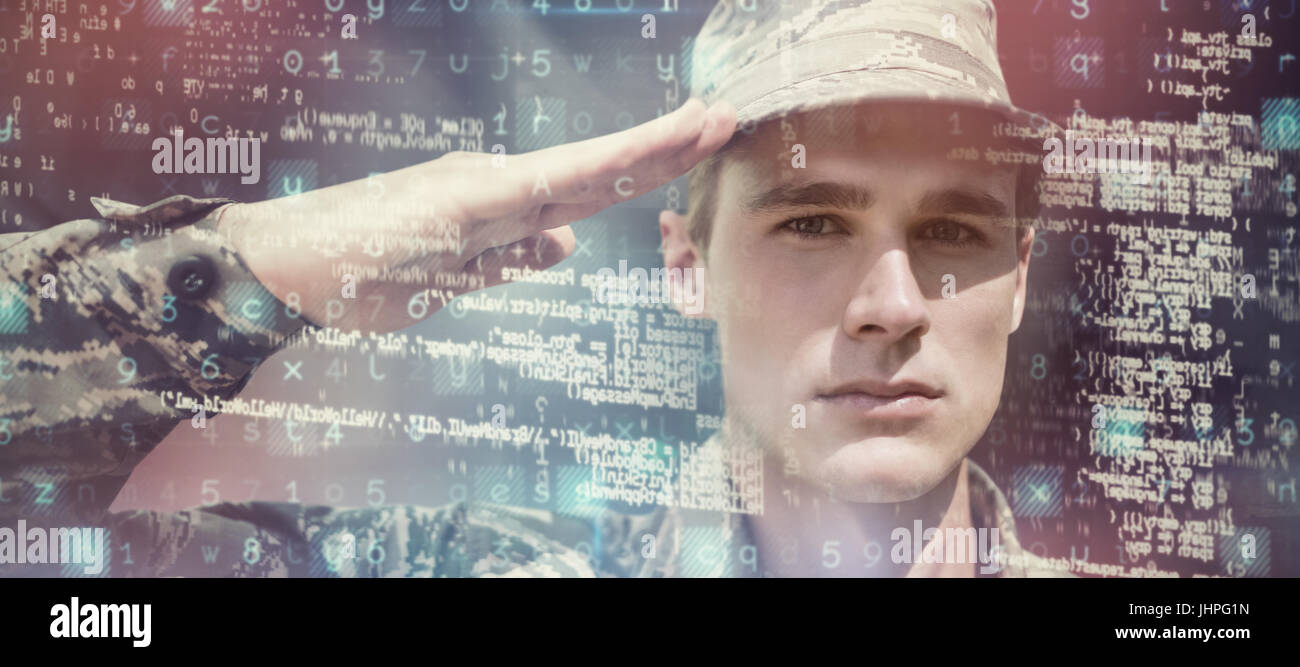 Dark room against portrait of military saluting Stock Photo - Alamy