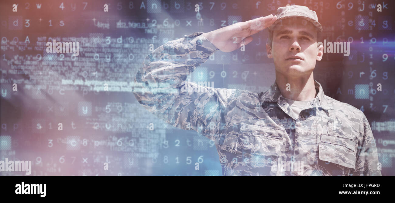 Dark room against portrait of military saluting Stock Photo - Alamy