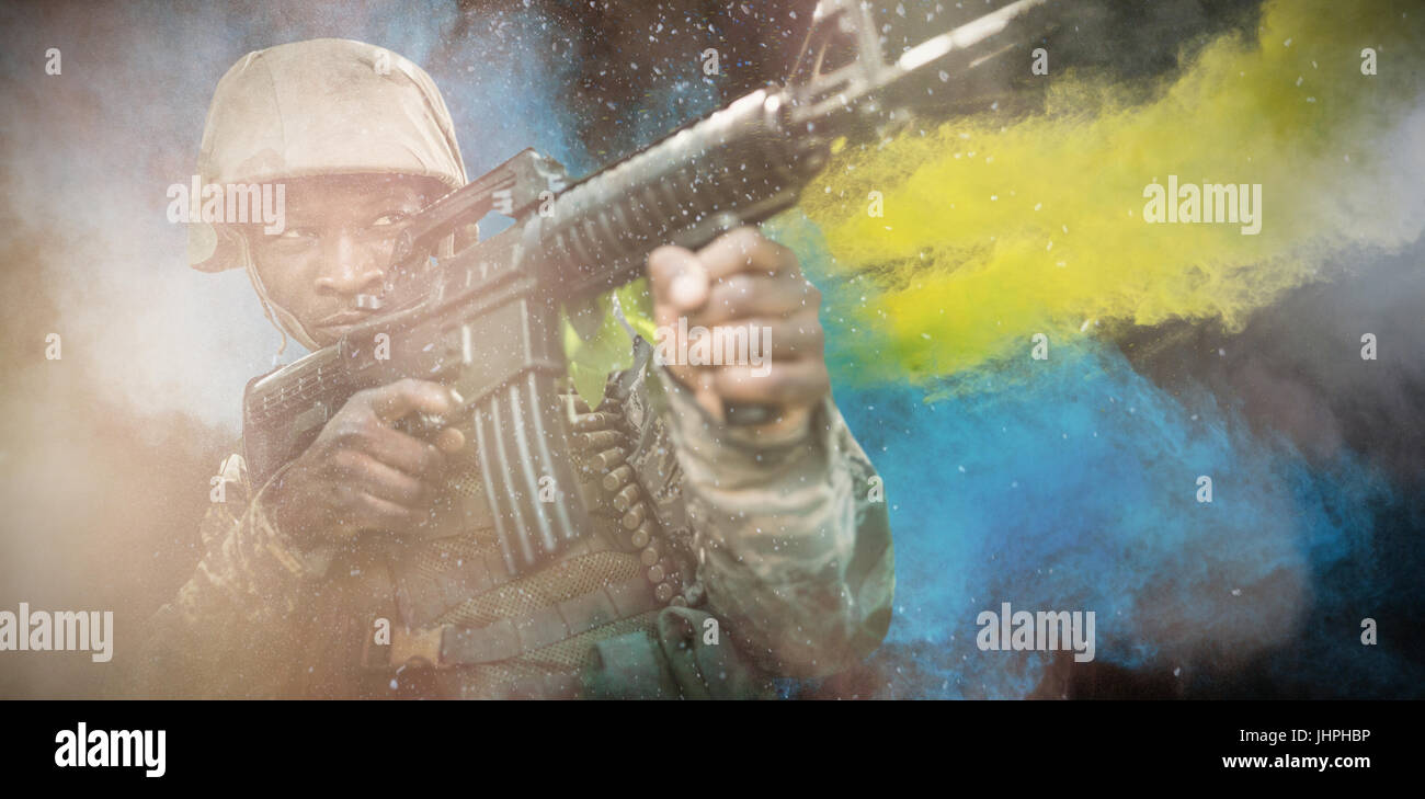 black against military soldier aiming with a rifle Stock Photo - Alamy