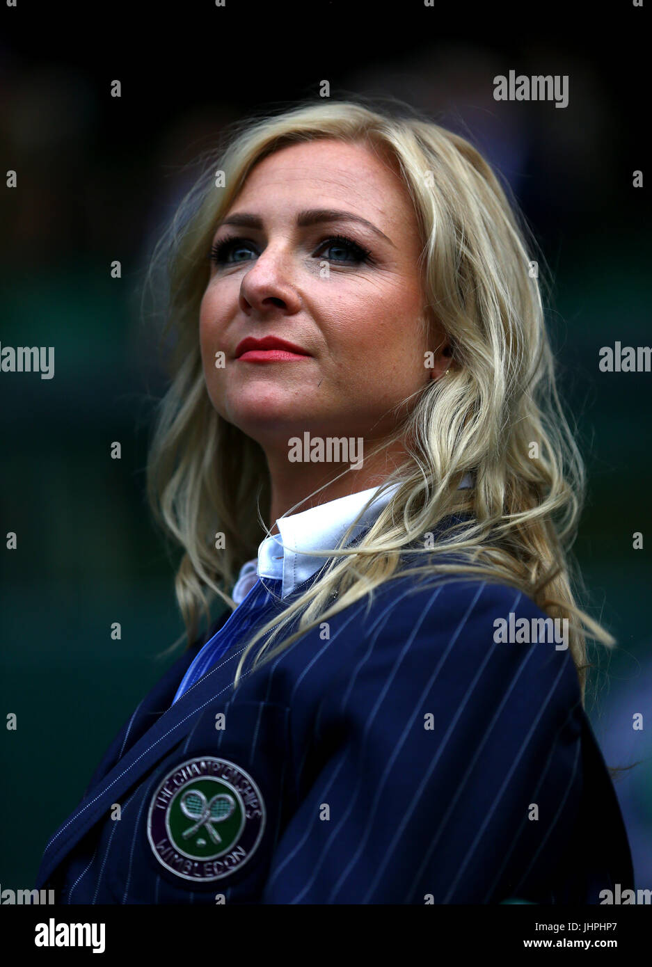 A female line judge on centre court on day eleven of the Wimbledon