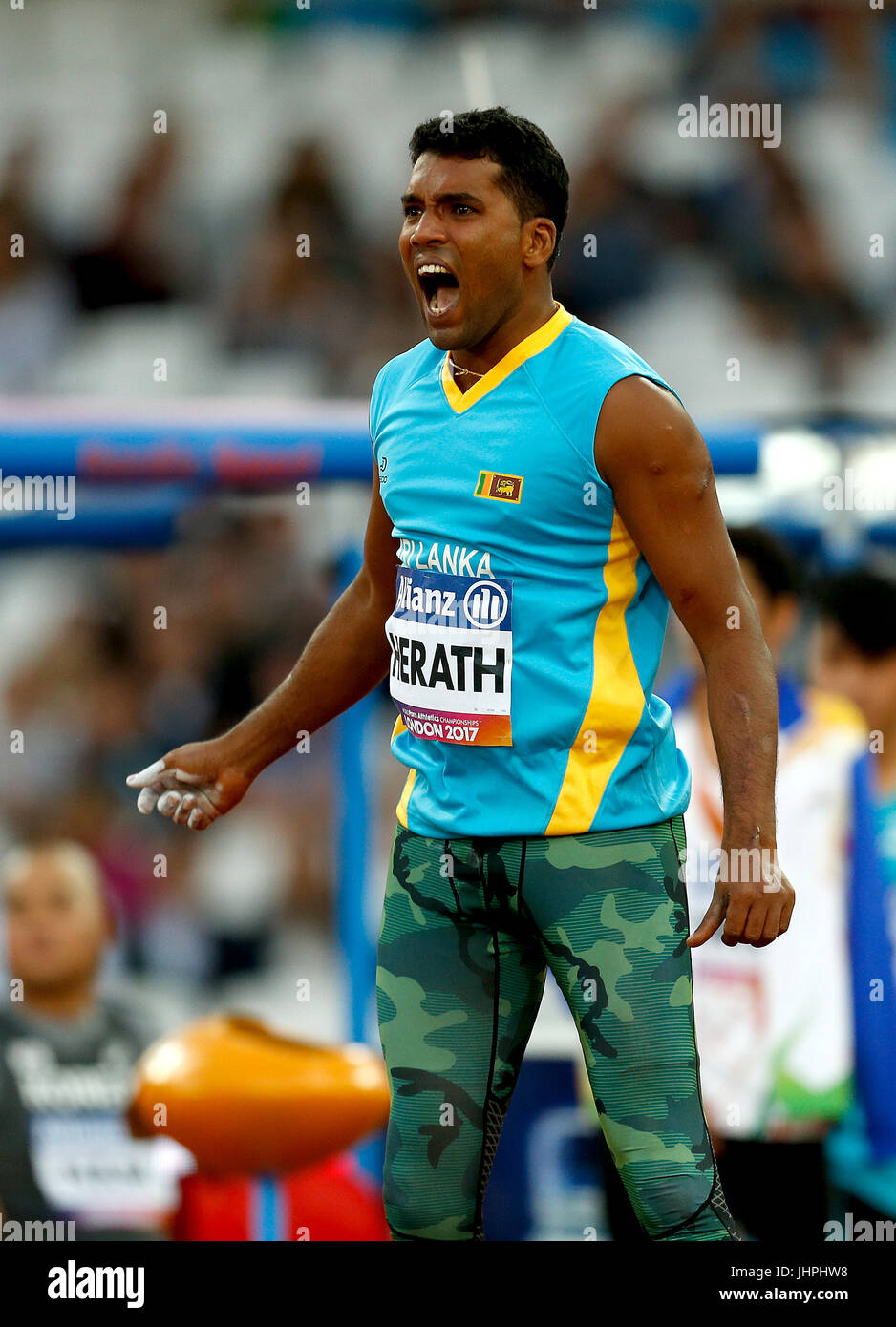 Sri Lanka's M. Dinesh Priyantha Herath in action in the Men's Javelin