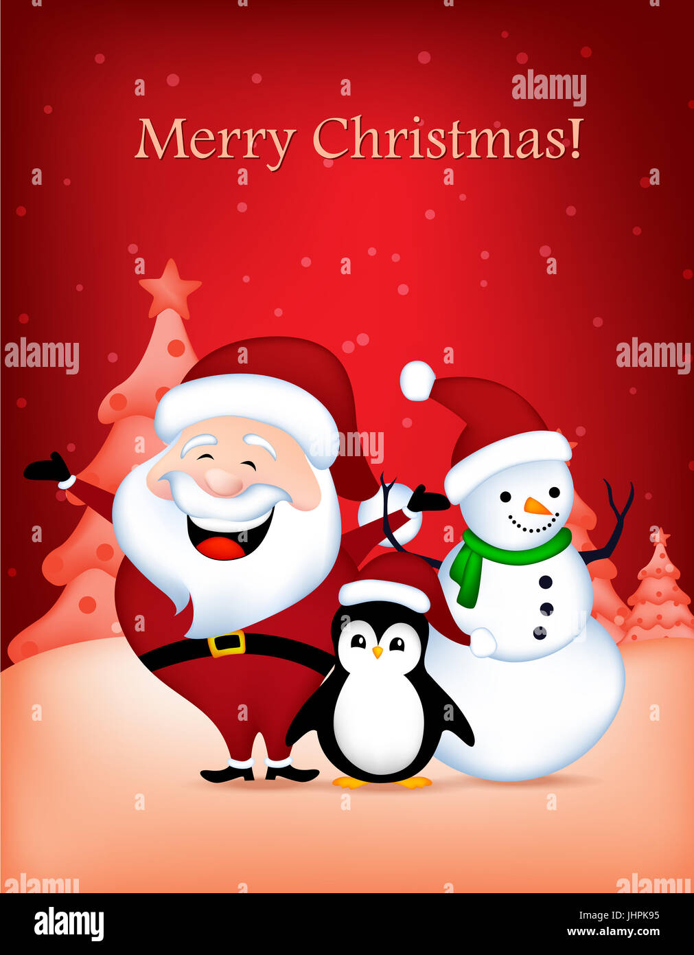 cute santa claus snowman and penguin wishing a merry christmas ...