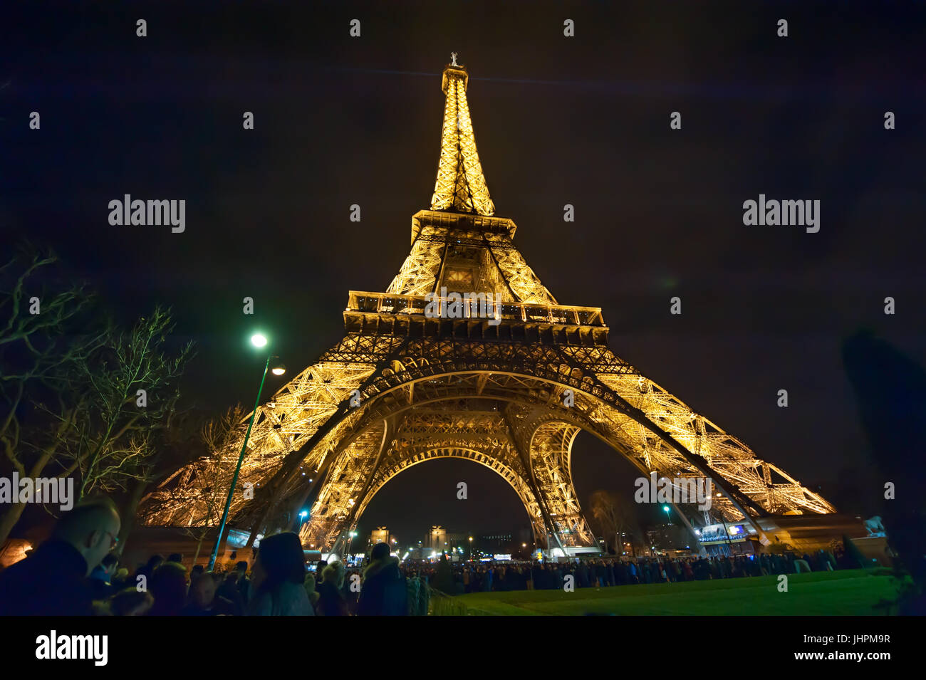 PARIS, FRANCE January 1, 2016 Eiffel Tower Light Performance, Lit up