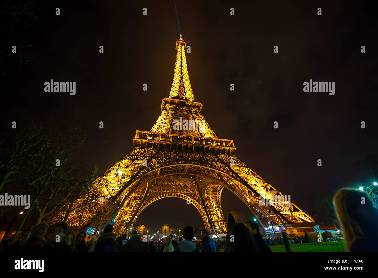 PARIS, FRANCE January 1, 2016 Eiffel Tower Light Performance, Lit up