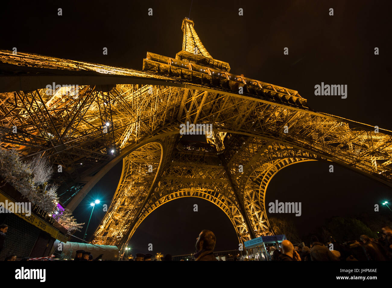PARIS, FRANCE January 1, 2016 Eiffel Tower Light Performance, Lit up