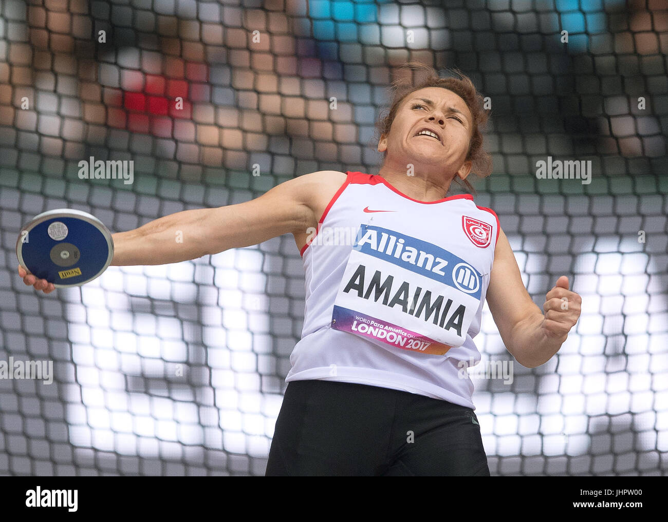 Tunisia's Fathia Amaimia in the Women's Discus Throw F14 final during