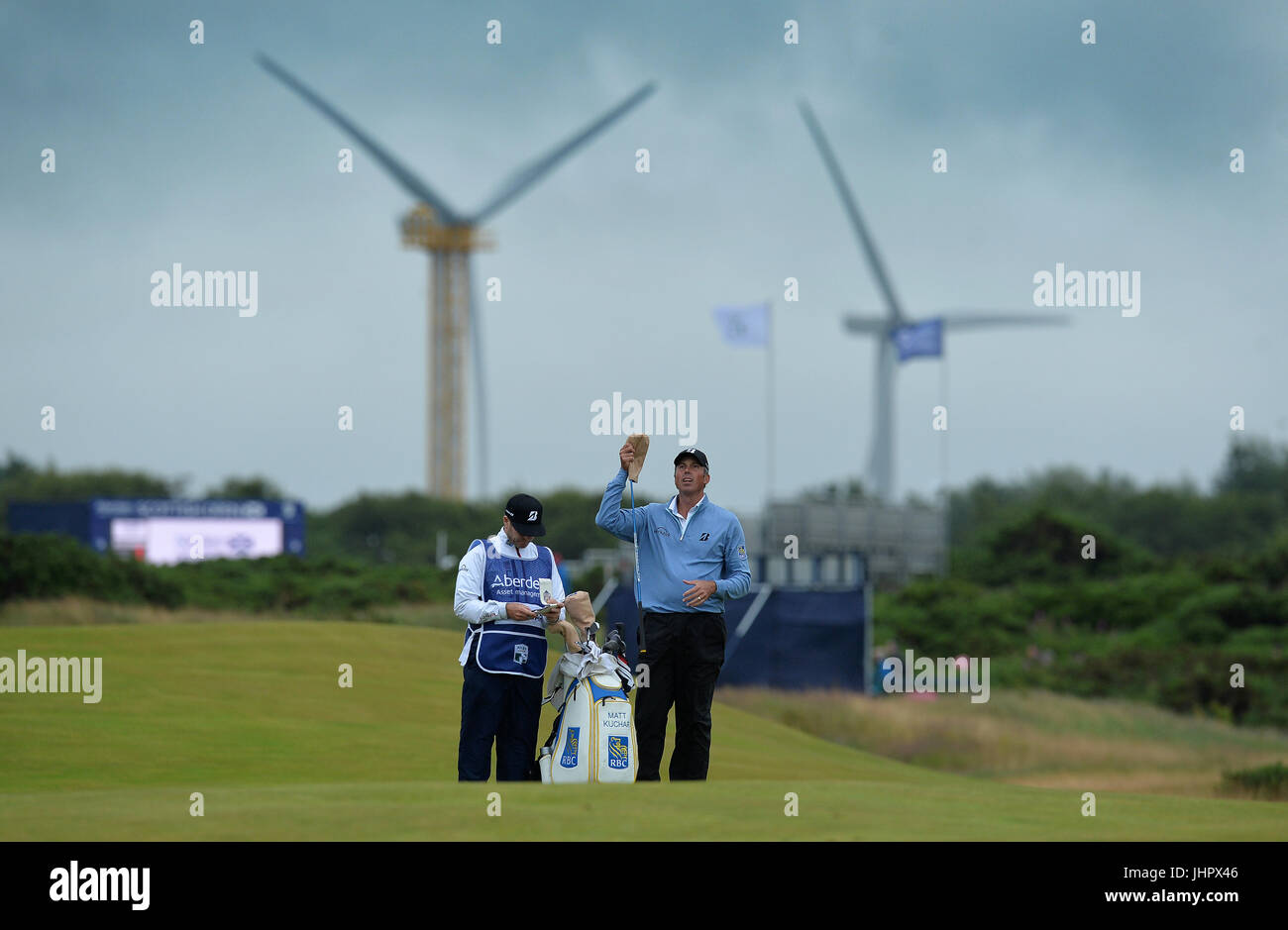 Matt Kuchar of USA waits to play his second shot at the 5th green during day three of the 2017 Aberdeen Asset Management Scottish Open at Dundonald Links, Troon. Stock Photo