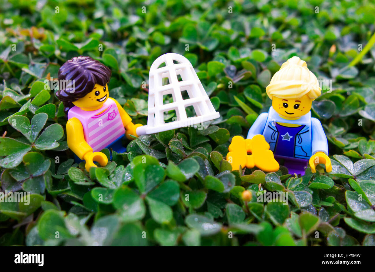 Paphos, Cyprus - October 18, 2016 Two Lego girls catching butterfly with  meadow Stock Photo - Alamy