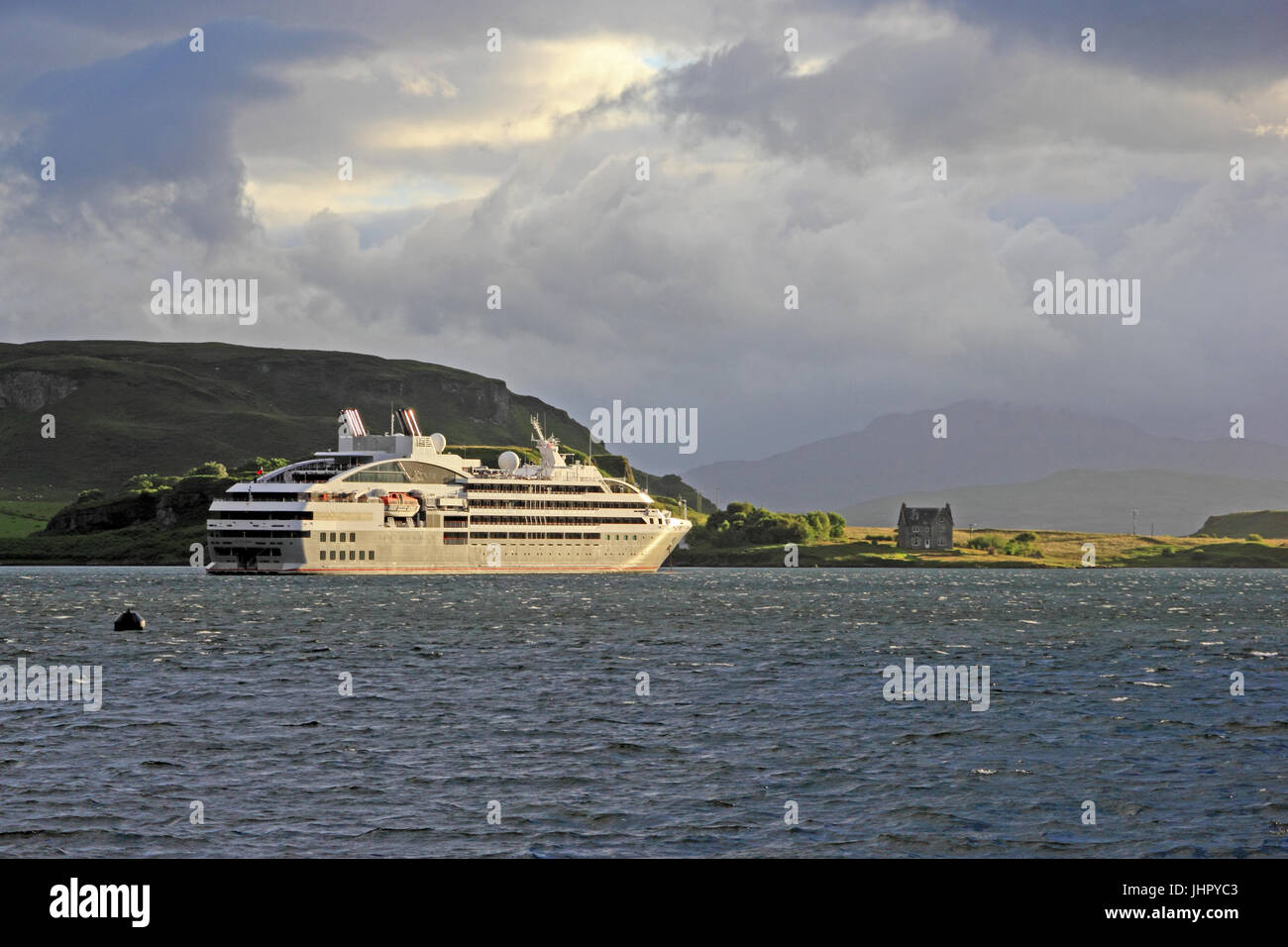 Ponant Cruise ship Le Soleal anchored in Oban Bay, Scotland Stock Photo