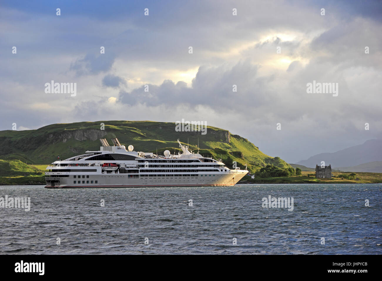 Ponant Cruise ship Le Soleal anchored in Oban Bay, Scotland Stock Photo