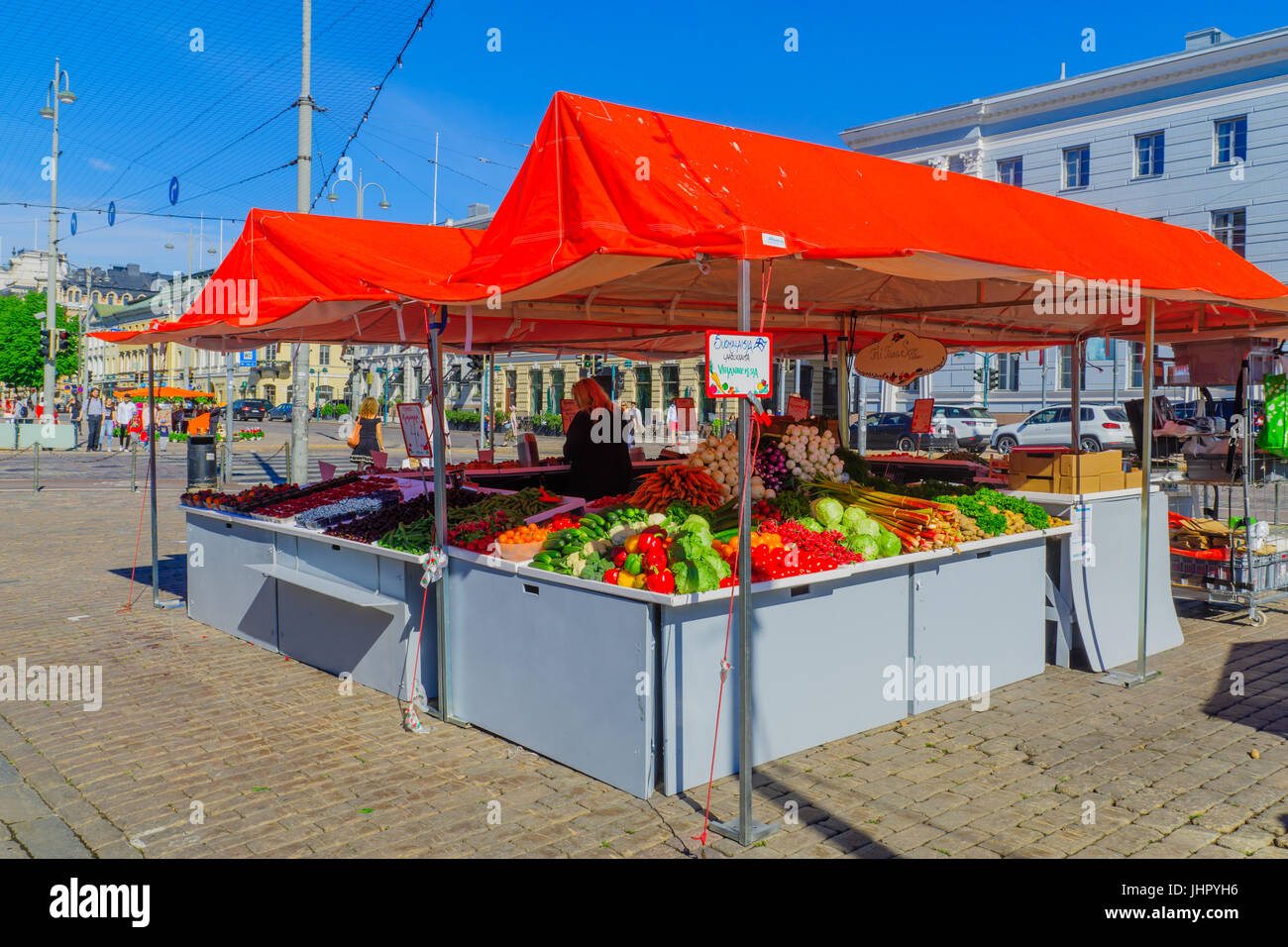 HELSINKI, FINLAND - JUNE 16, 2017: Scene of the South Harbor Market Square, with locals and visitors, in Helsinki, Finland Stock Photo