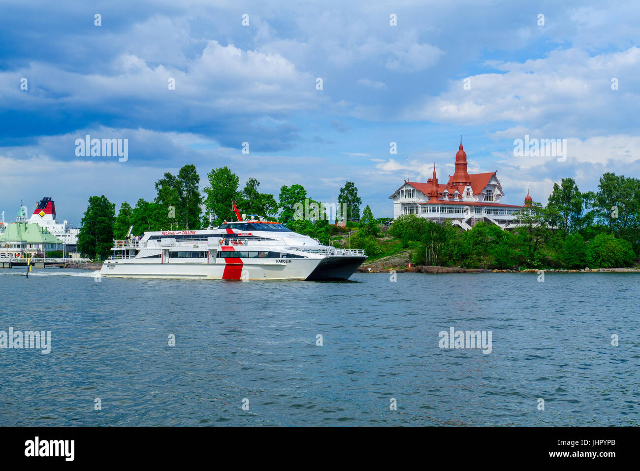 HELSINKI, FINLAND - JUNE 16, 2017: View of the Luoto island, and ferry boats, in Helsinki, Finland Stock Photo