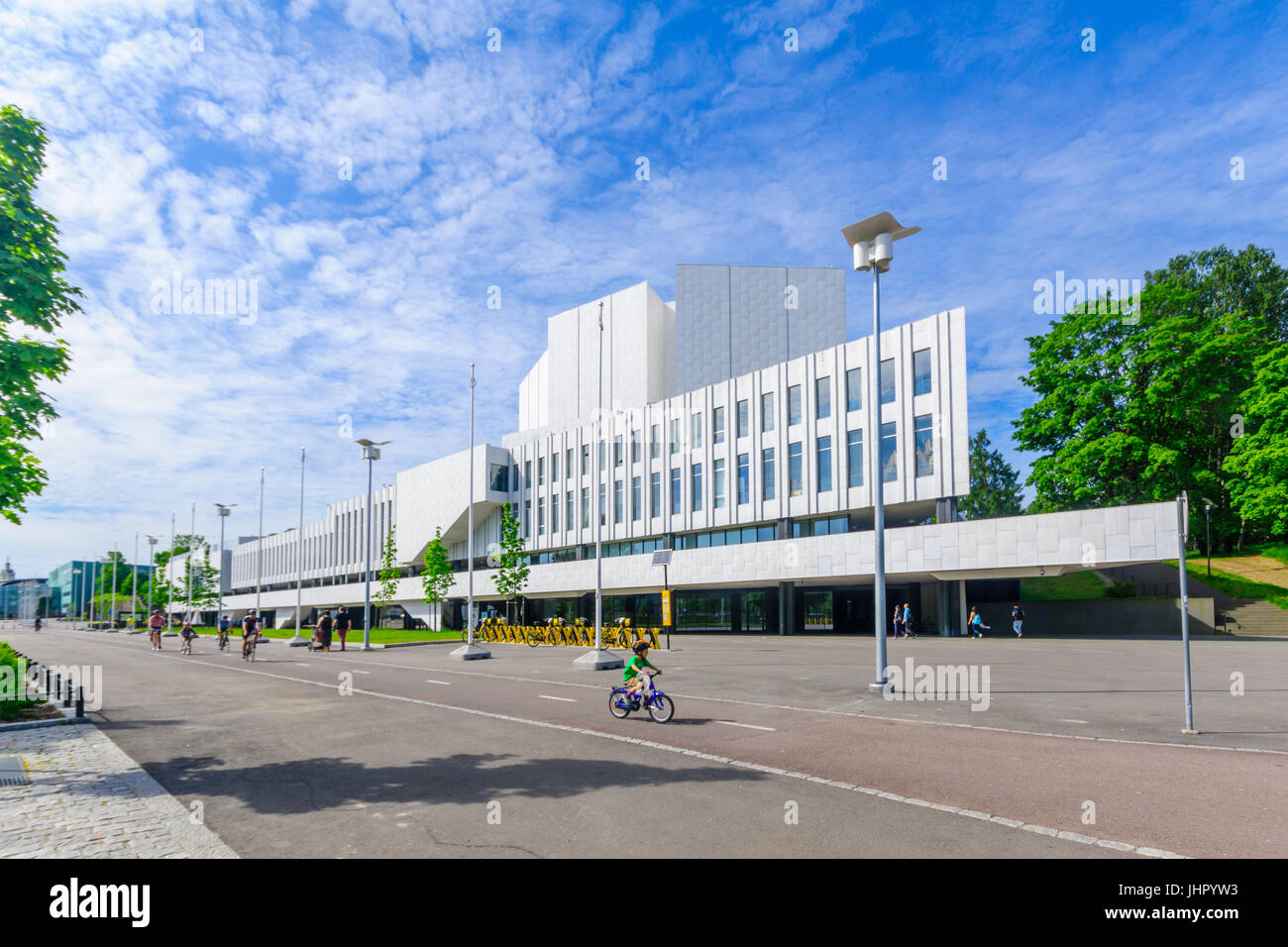 HELSINKI, FINLAND - JUNE 17, 2017: View of the Finlandia Hall, with locals and visitors, in Helsinki, Finland Stock Photo
