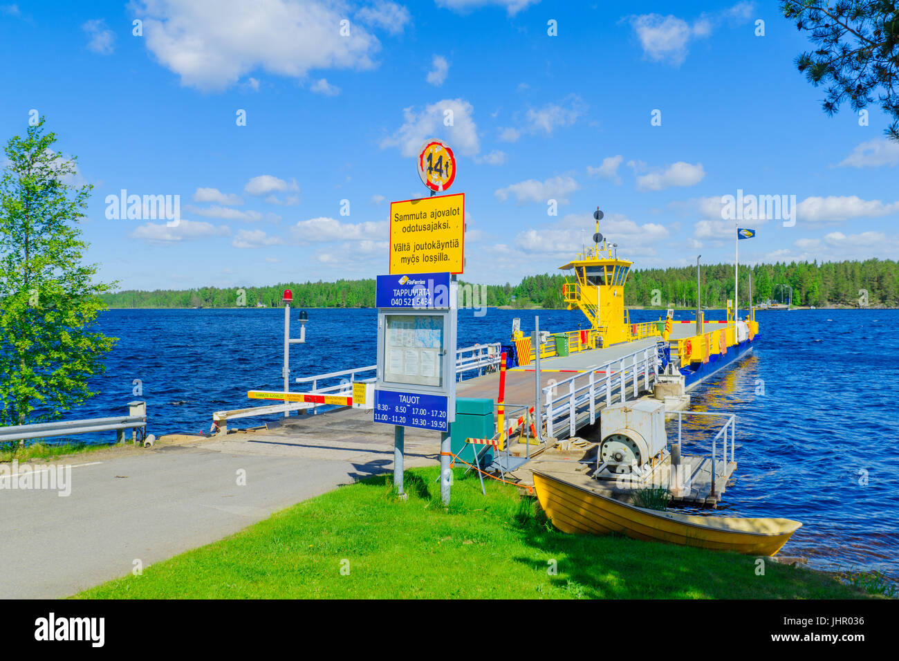TAPPUVIRTA, FINLAND - JUNE 19, 2017: View of the car ferry in Tappuvirta, Sothern Savonia, Lakeland region, Finland Stock Photo