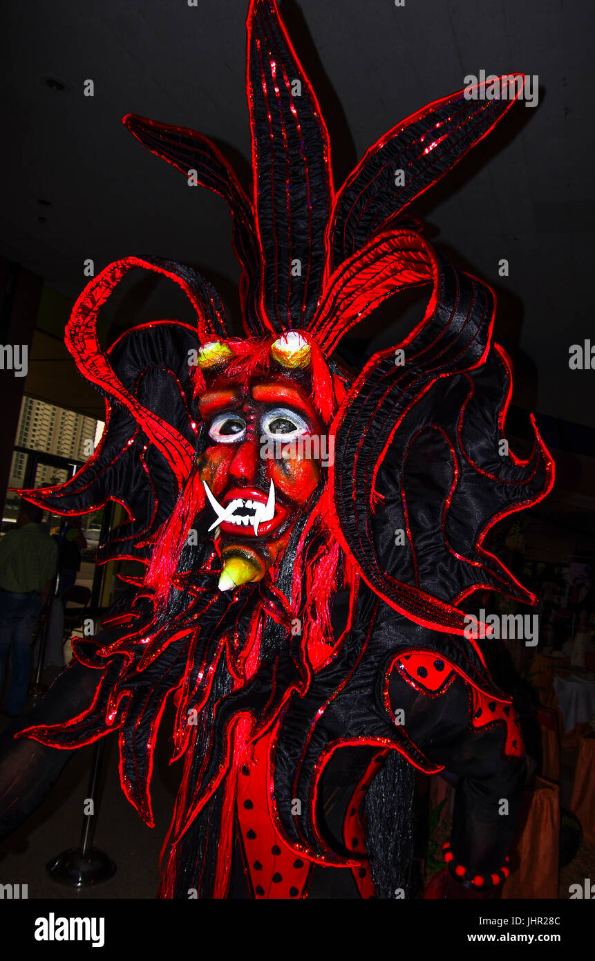 El Diablico jojo costume with strong red colors image taken in Panama Stock Photo