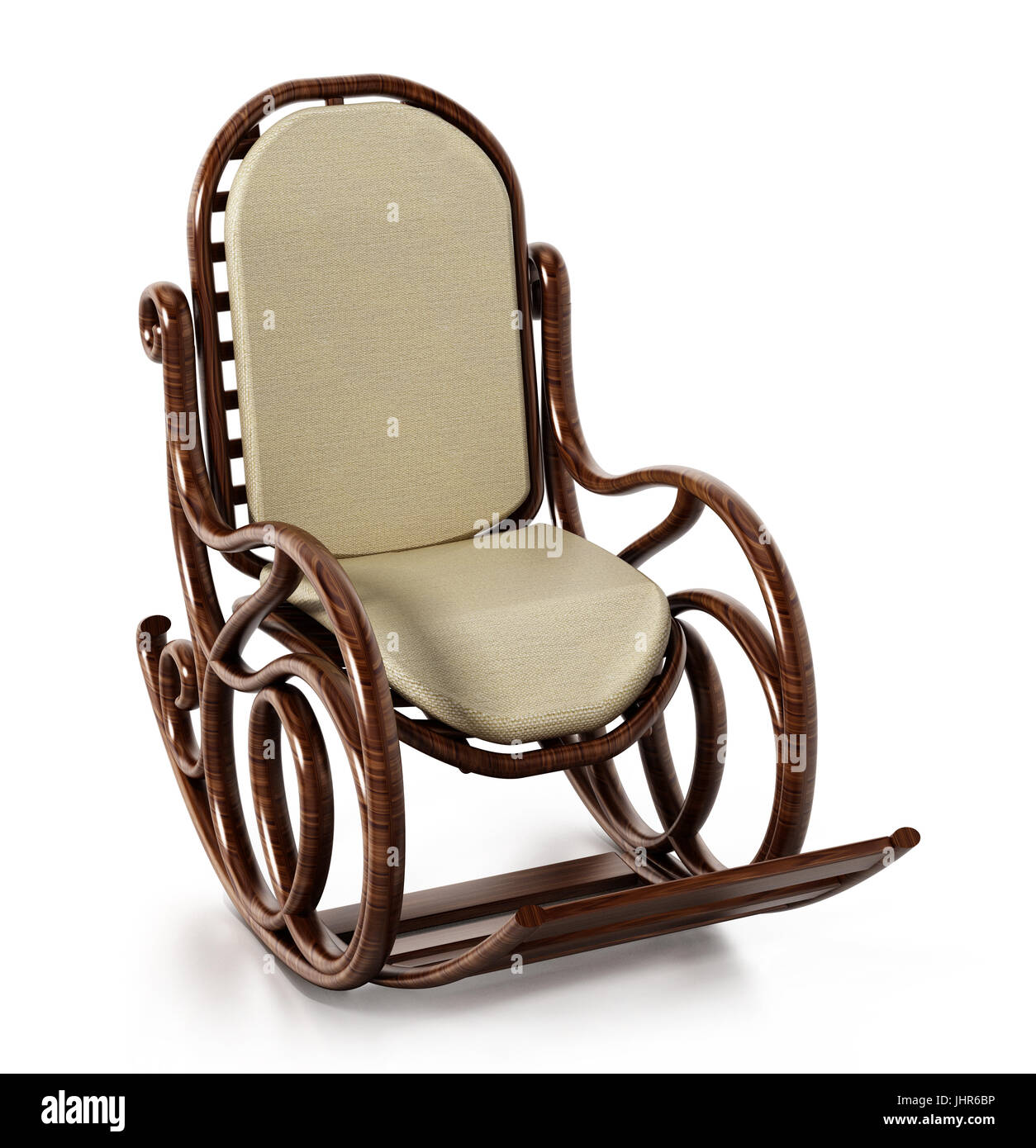 Wooden rocking chair isolated on white background. 3D illustration. Stock Photo