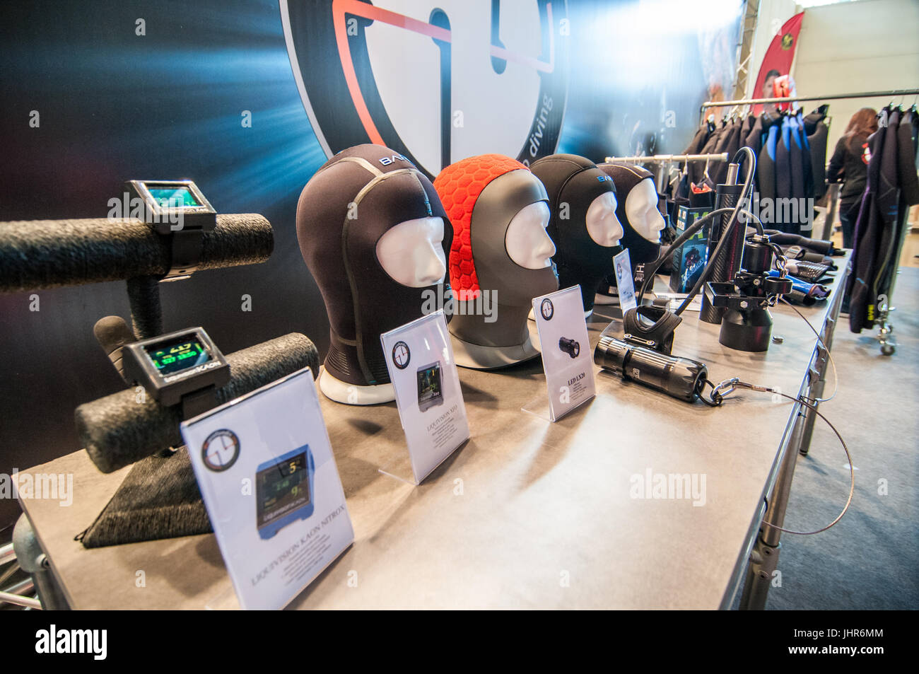 Diving equipment exhibition at the annual diving fair in Barcelona Stock Photo