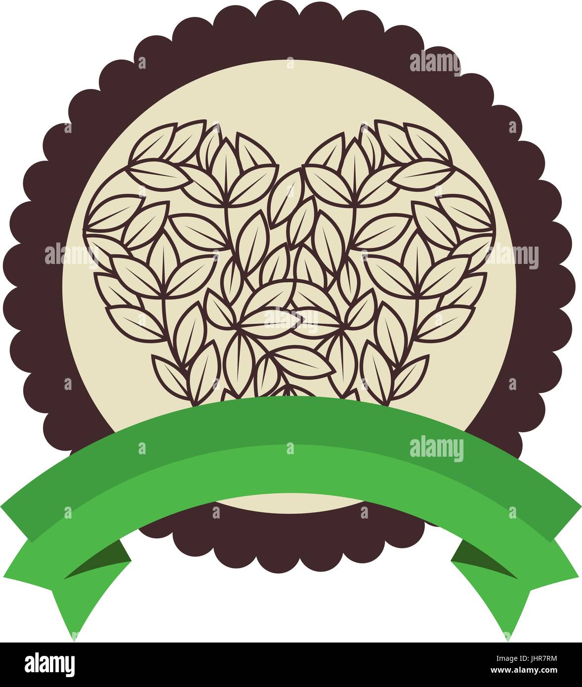 seal stamp with leaves in heart shape icon over white background vector illustration Stock Vector