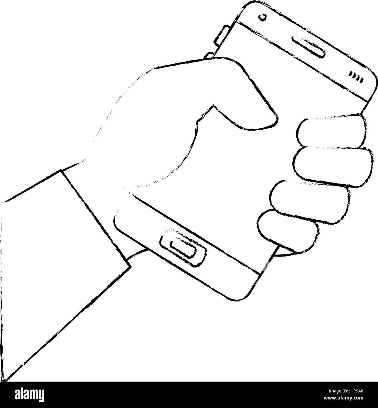 hand holding a smartphone device icon over white background vector ...