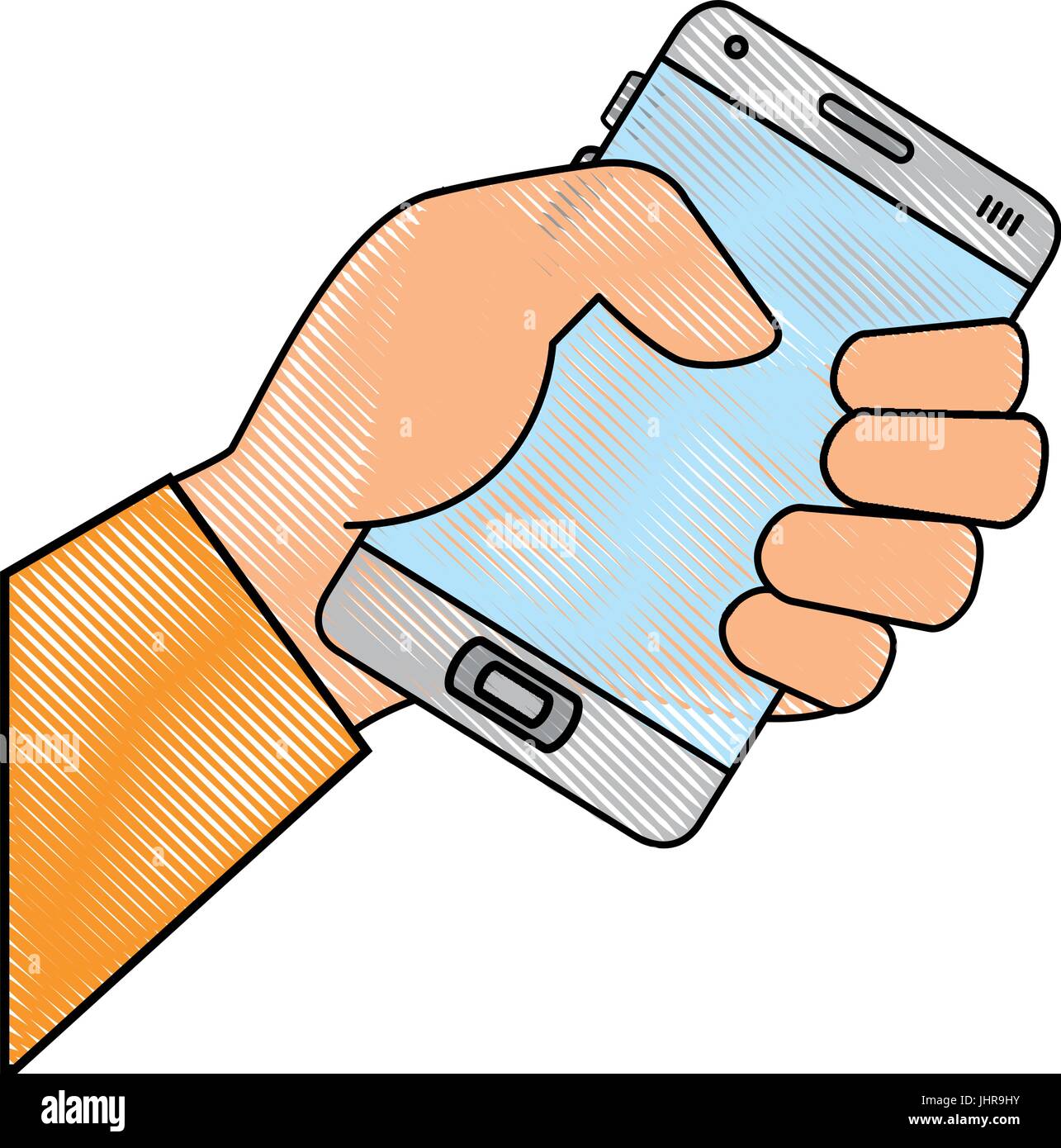 hand holding a smartphone device icon over white background vector ...