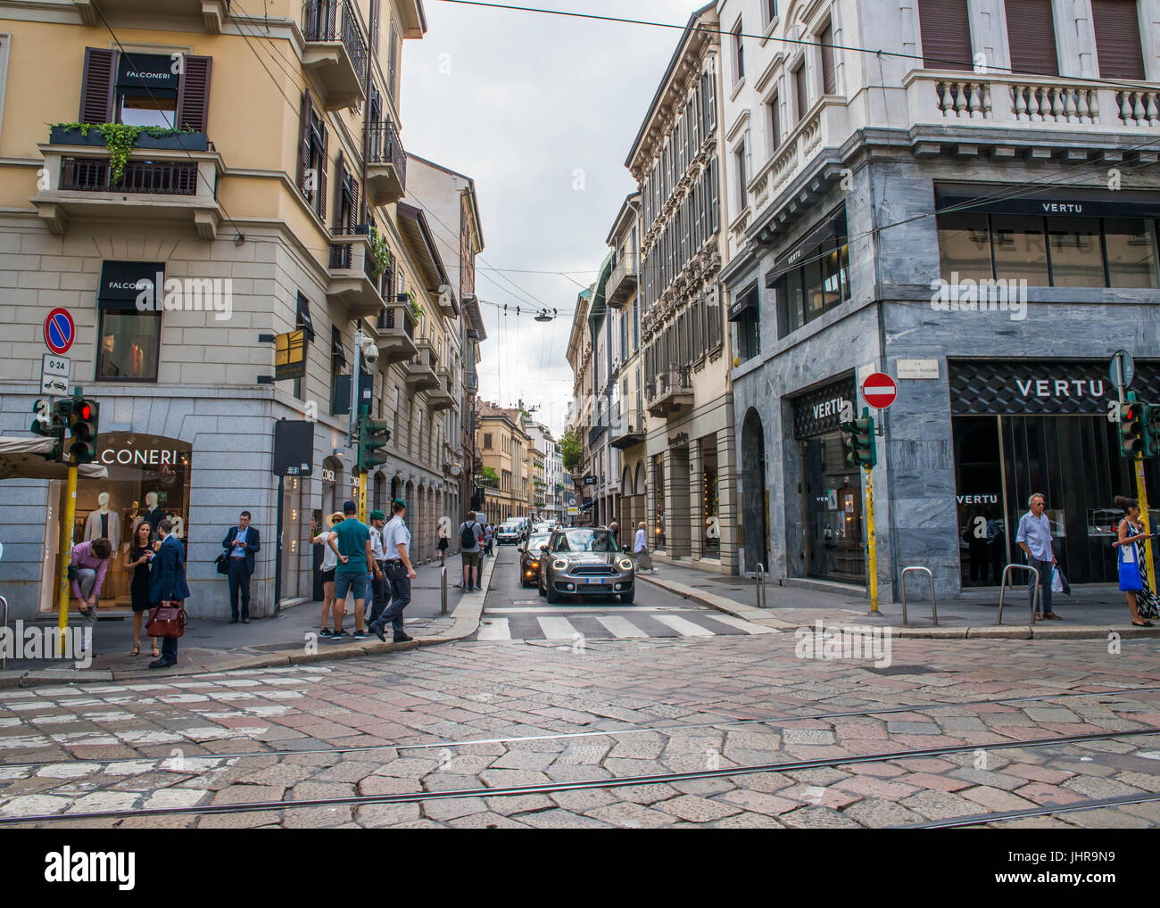 Milan, italy, July 14th, 2017 Via Montenapoleone street in Milan, with