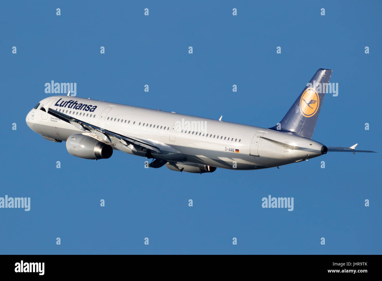DUSSELDORF, GERMANY - DEC 16, 2016: Airbus A321 airplane from Lufthansa airline departing from Dusseldorf airport Stock Photo
