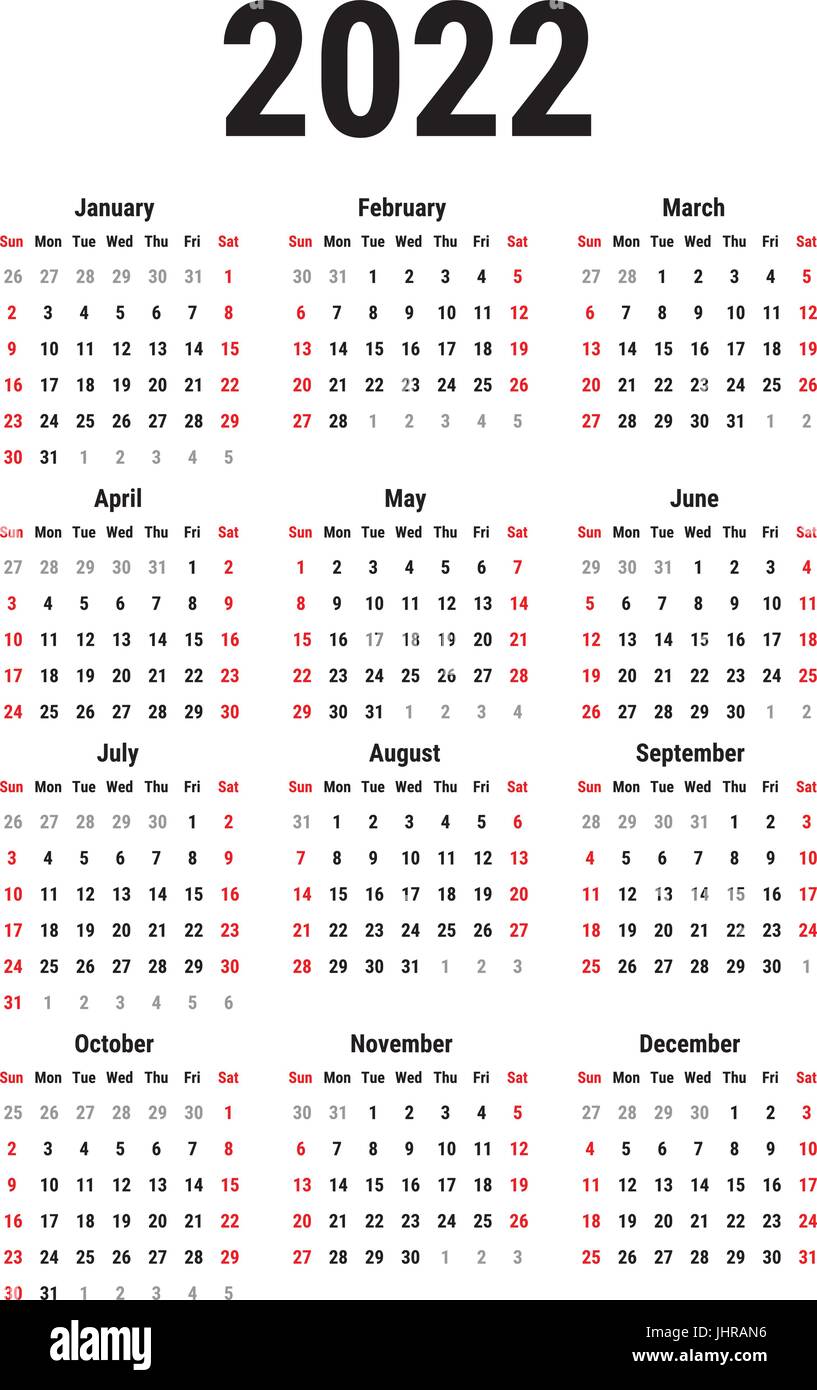 Calendar for 2022  Stock Vector Image Art Alamy