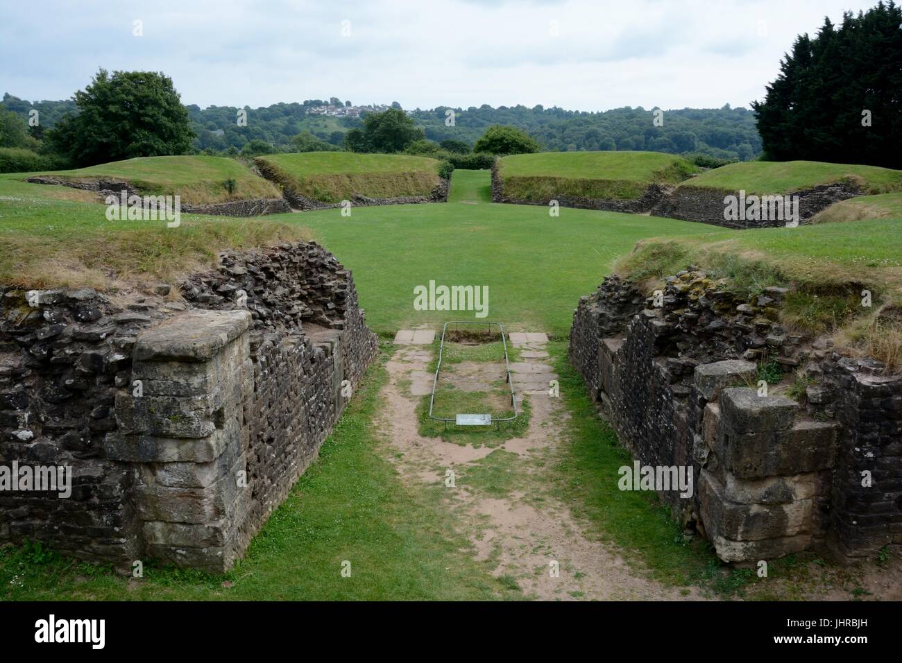 Remains of Roman Amphitheatre Caerleon Gwent Wales Cymru UK GB Stock Photo