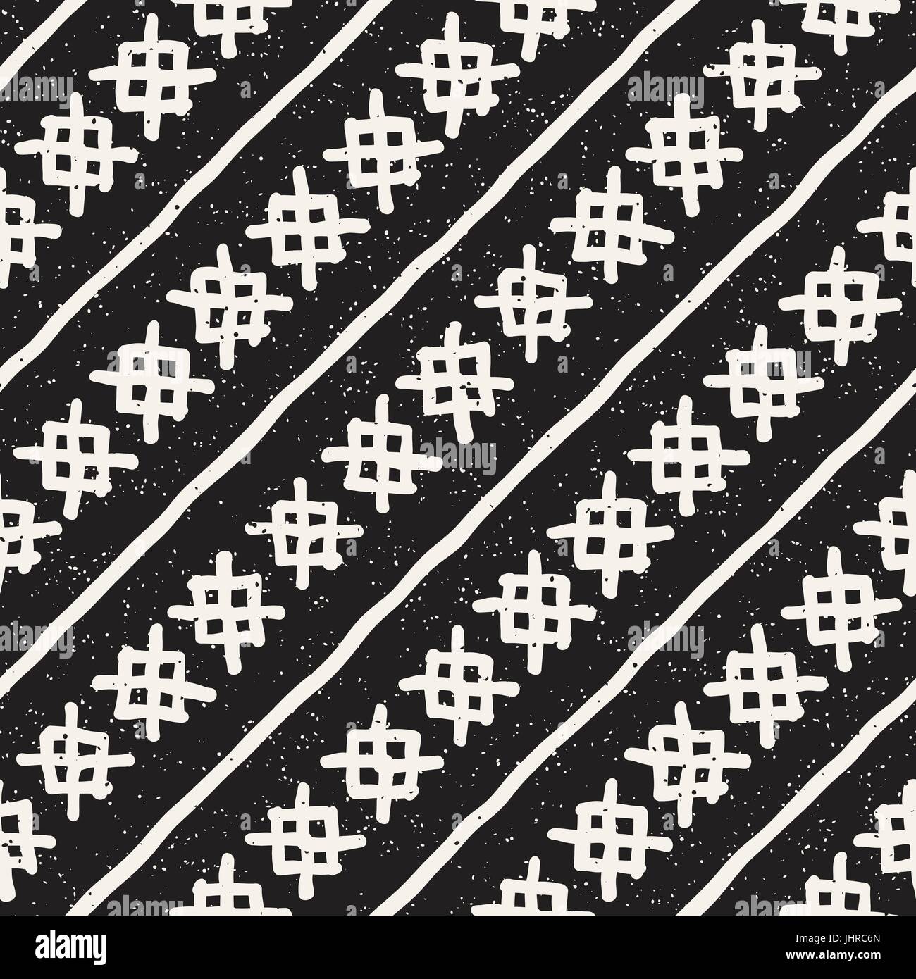 Hand drawn black and white ink abstract seamless pattern. Vector ...