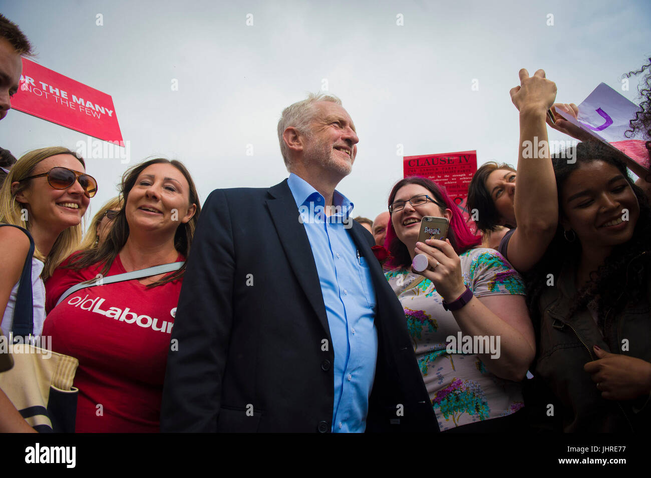 Labour leader Jeremy Corbyn is greeted by supporters as he visits the ...
