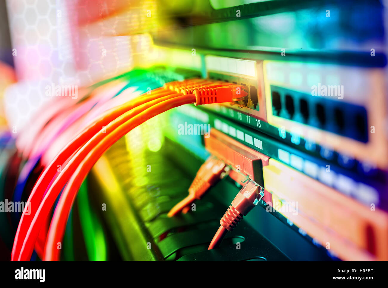 Network cables in switch and firewall in cloud computing data center