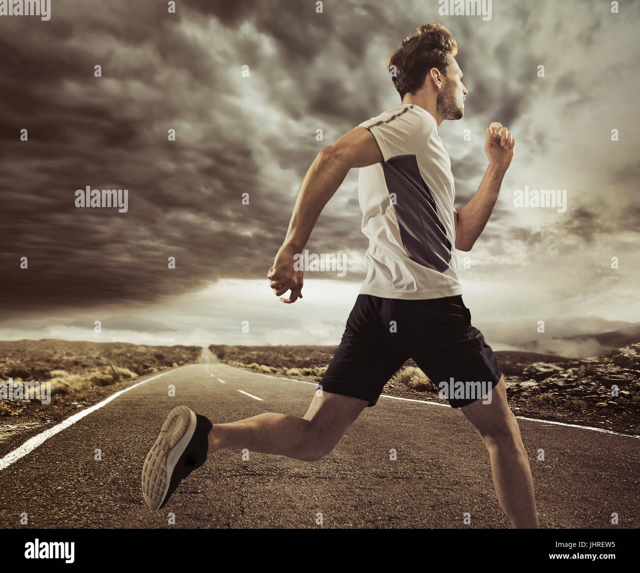 Portrait of a young runner in an expressive pose Stock Photo