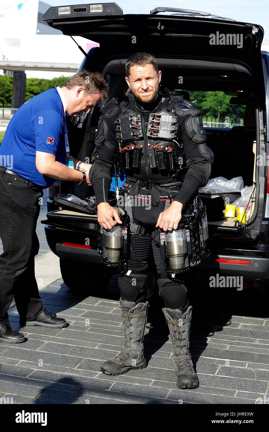 'Iron Man' Richard Browning hovers with his 'Powered Jet Flight Suit' at The Excel during London Tech Week  Featuring: Richard Browning Where: London, United Kingdom When: 14 Jun 2017 Credit: WENN.com Stock Photo