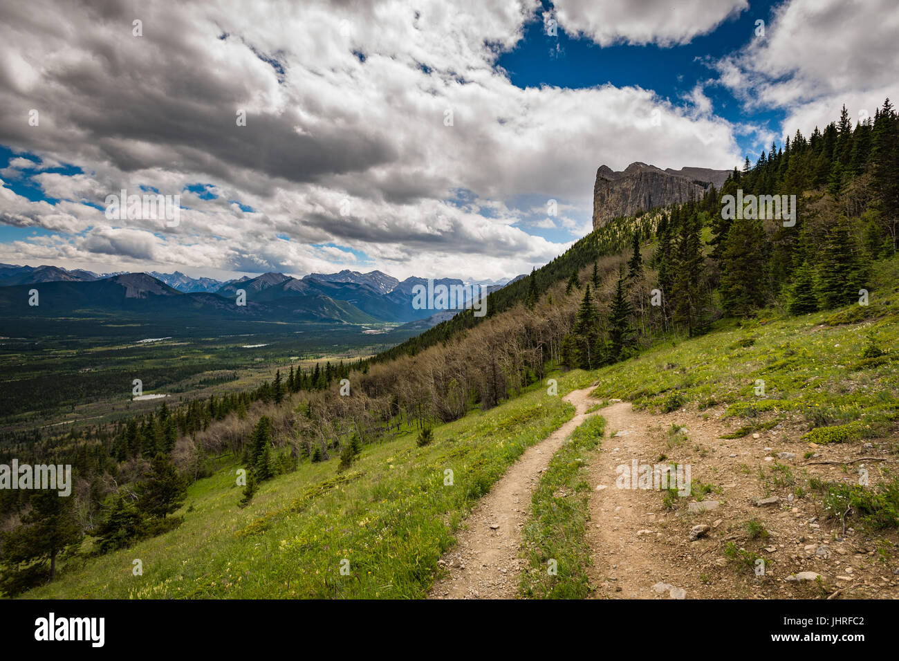 Hiking views from Mount John Laurie (Yamnuska), overlooking the foothills and prairies of Alberta Canada Stock Photo