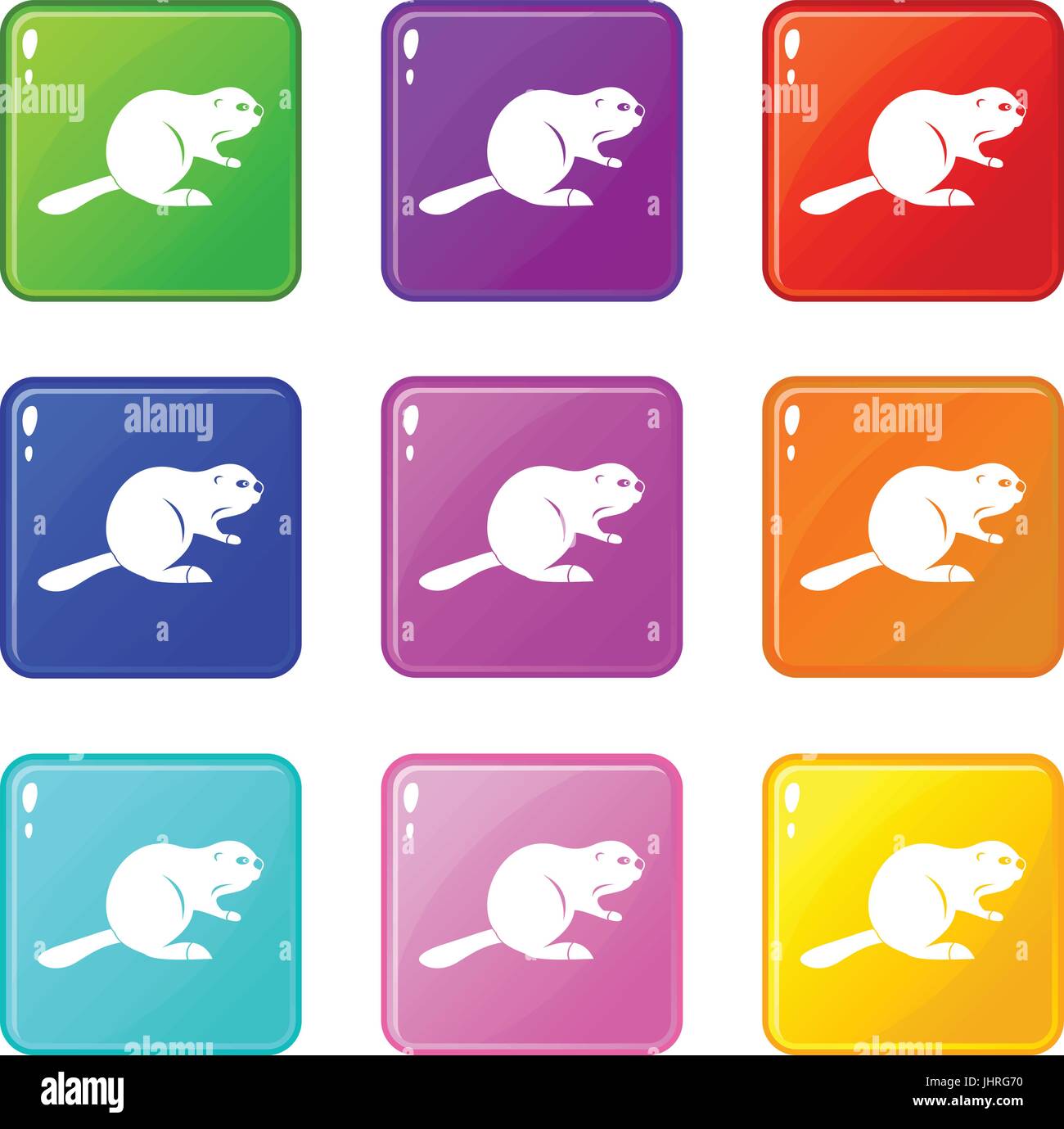 Canadian beaver icons 9 set Stock Vector