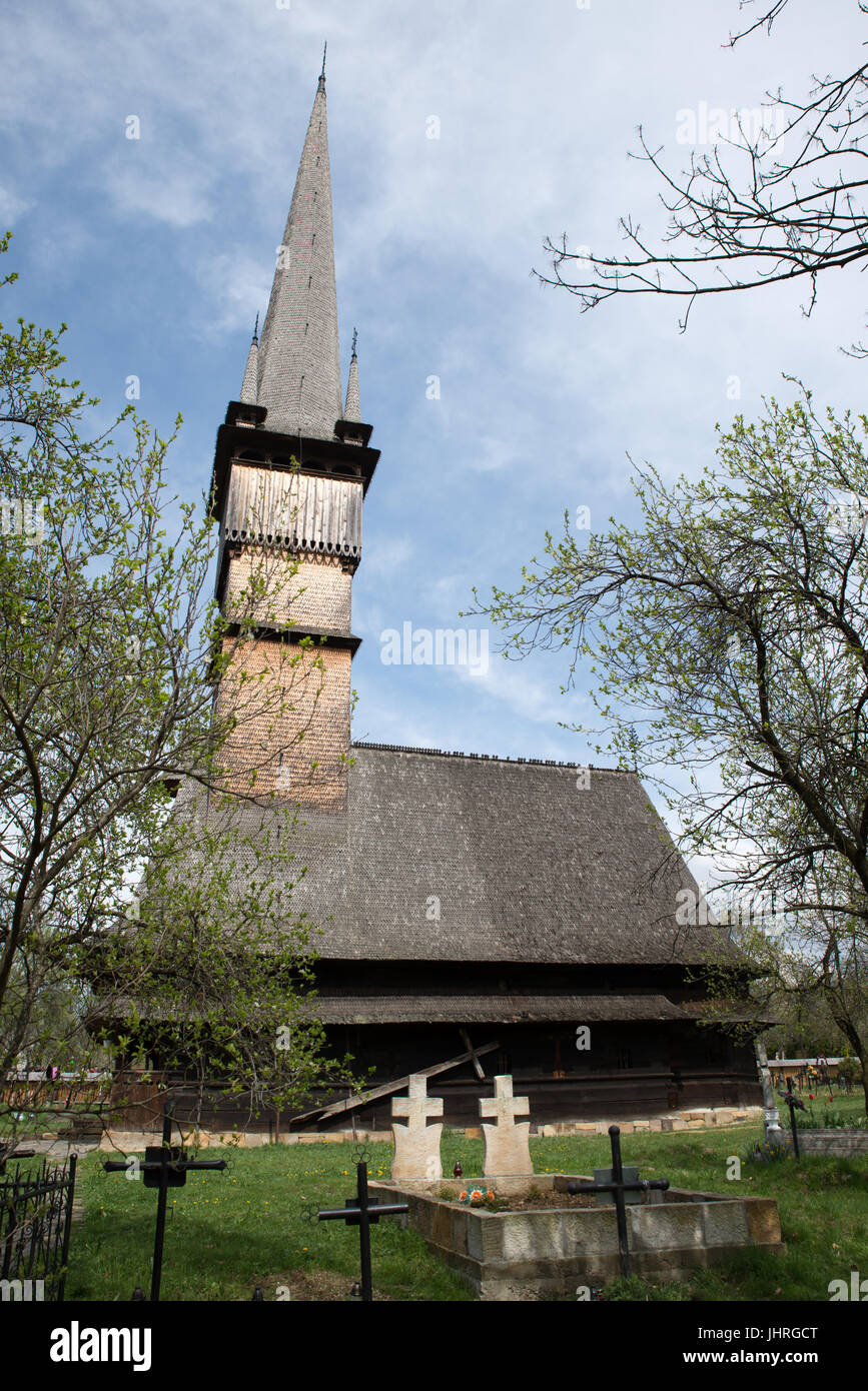 UNESCO world heritage wooden church, Surdesti, District of Maramures, Romania Stock Photo