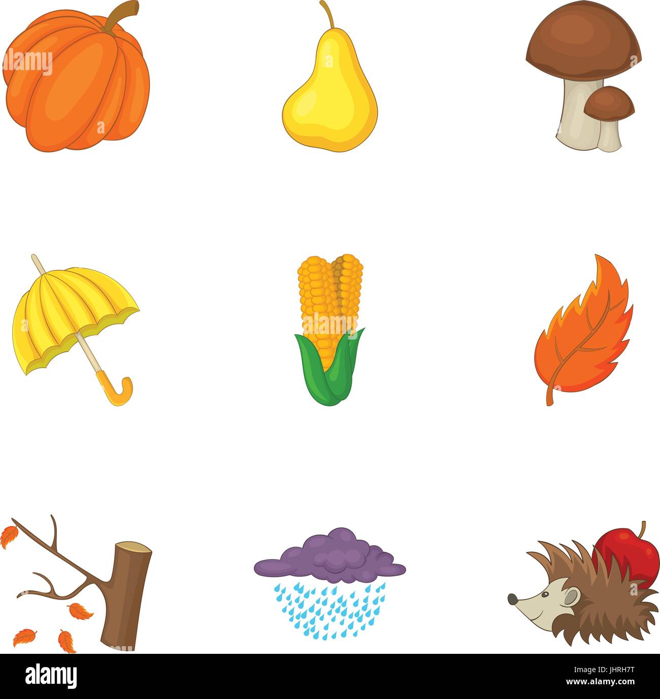 Rain season icons set, cartoon style Stock Vector