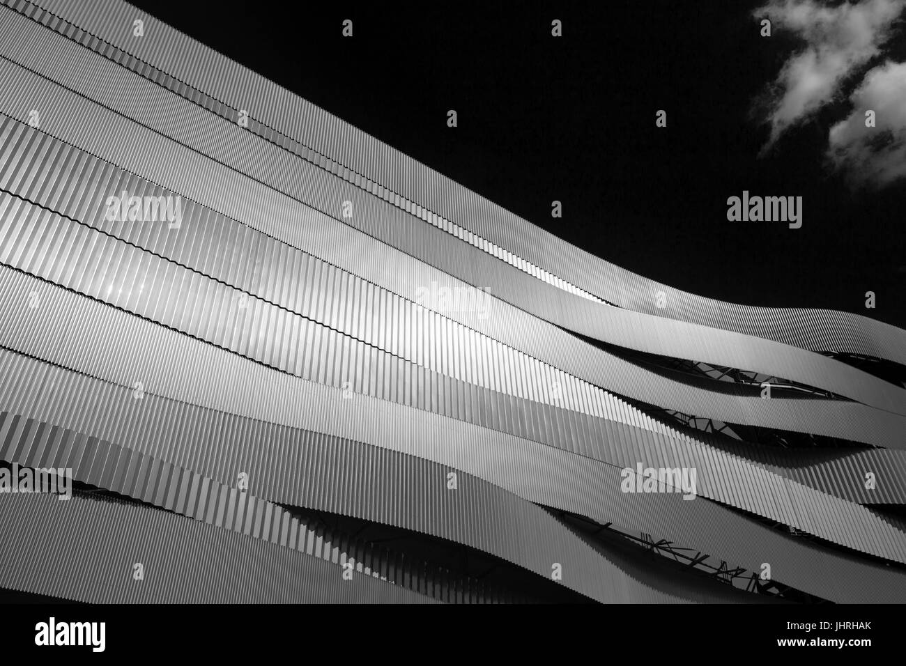 Waves of Danube Arena, modern architecture, black and white, Budapest, Hungary Stock Photo
