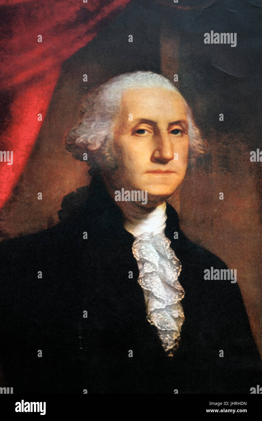 Part of Portrait of US President George Washington(1732-1799) by American neoclassicist painter John Vanderlyn (1775 – 1852). Stock Photo
