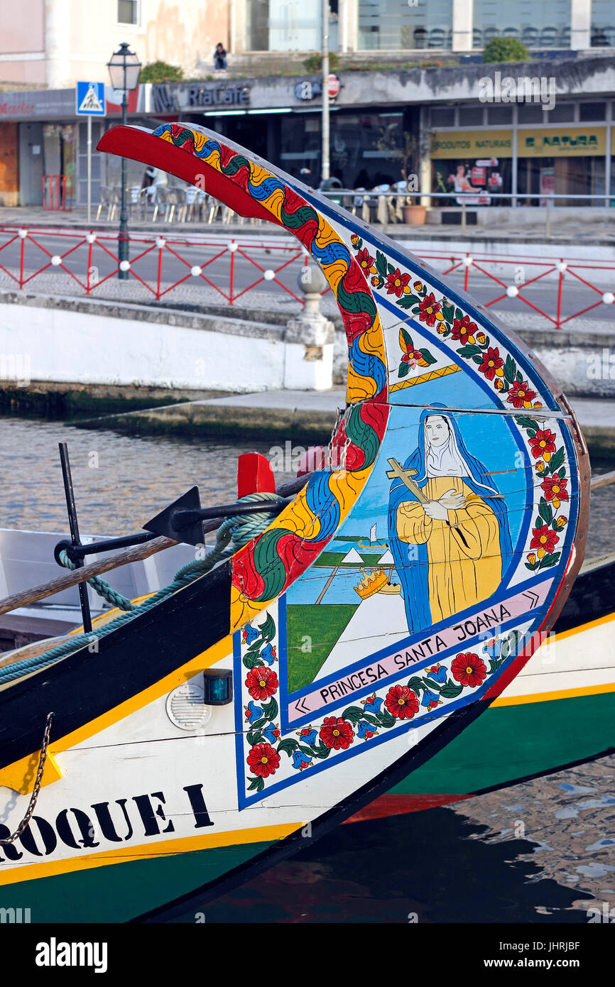 Decorative details boats Moliceiro along the Central Canal Aveiro Portugal Stock Photo