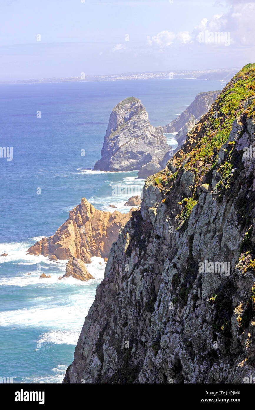 Lighthouse and cliffs at Cabo da Roca by Sintra Portugal Stock Photo