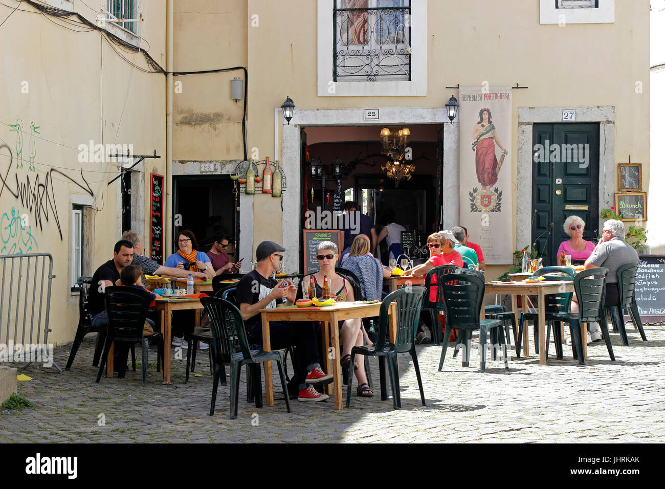 Sunday brunch lunch iat a small cafe restaurant in Alfama Lisbon Portugal Stock Photo