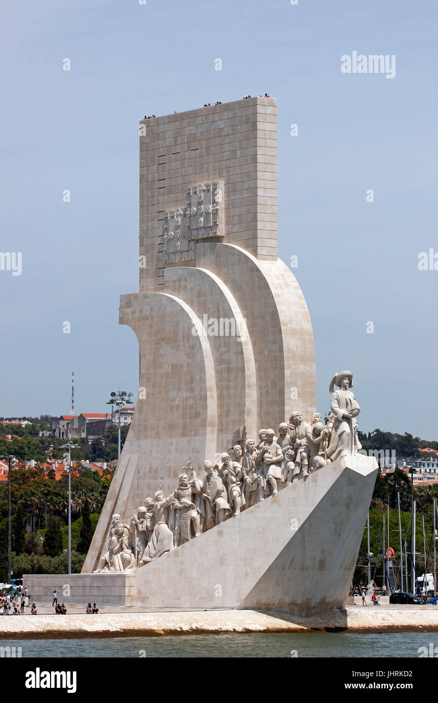 Monument to the Discoveries on the Tagus River Lisbon harbor Portugal Stock Photo