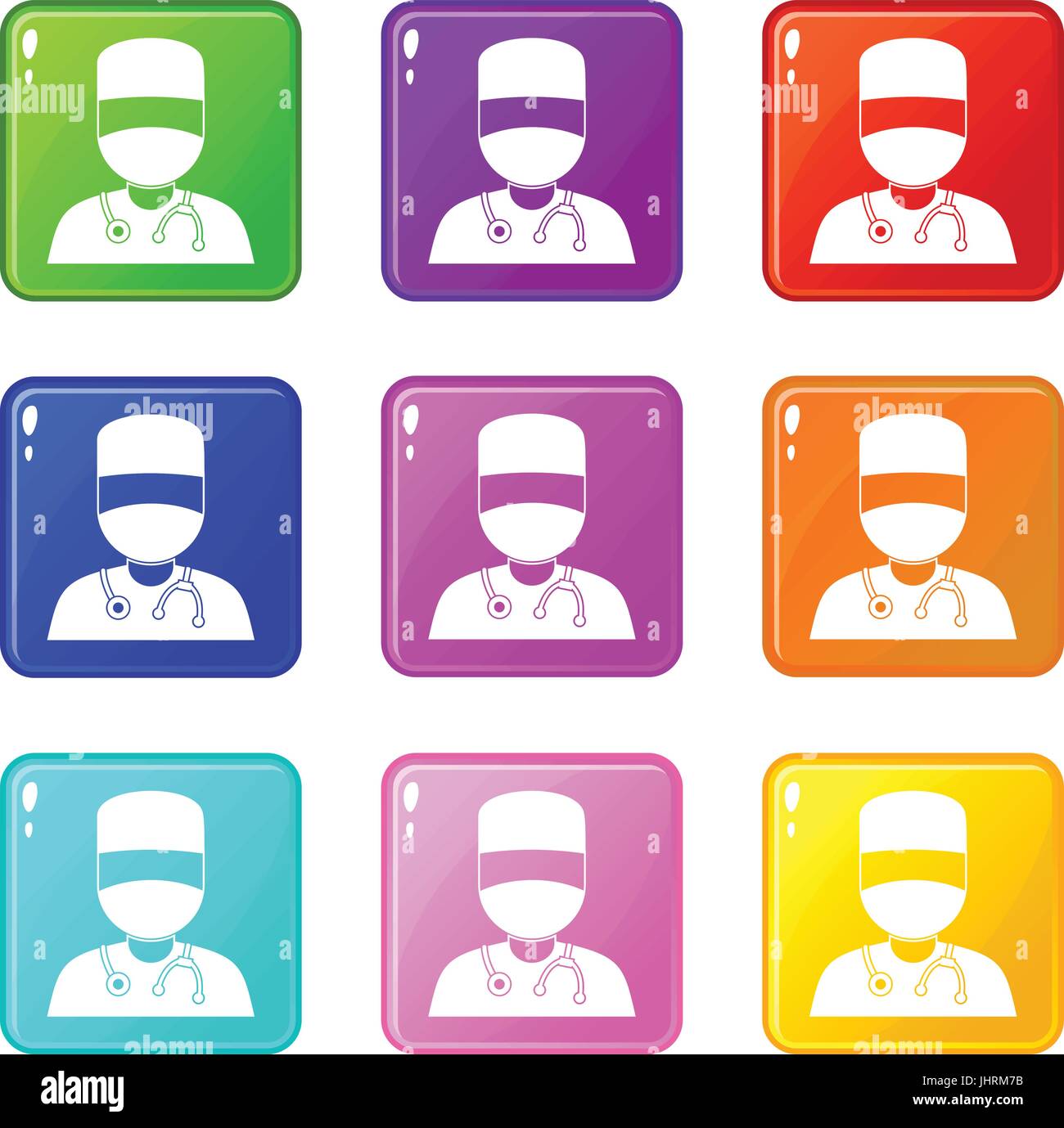 Doctor with mask icons 9 set Stock Vector