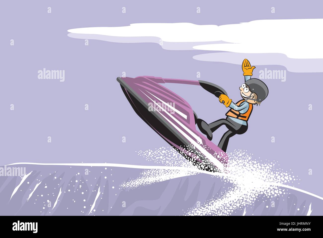 Man jumping with a jet ski on the sea. Fun conceptual vector ...
