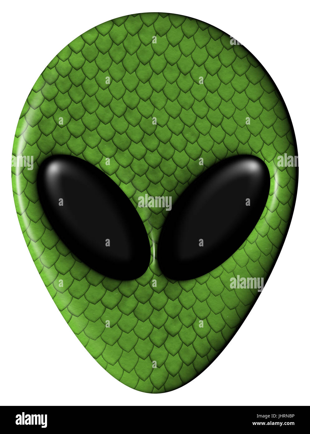 Alien face 3D illustration with green scaled skin Stock Photo