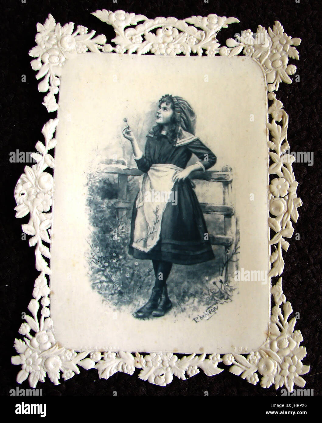 Victorian lace-cut (card) postcard with photograph Stock Photo