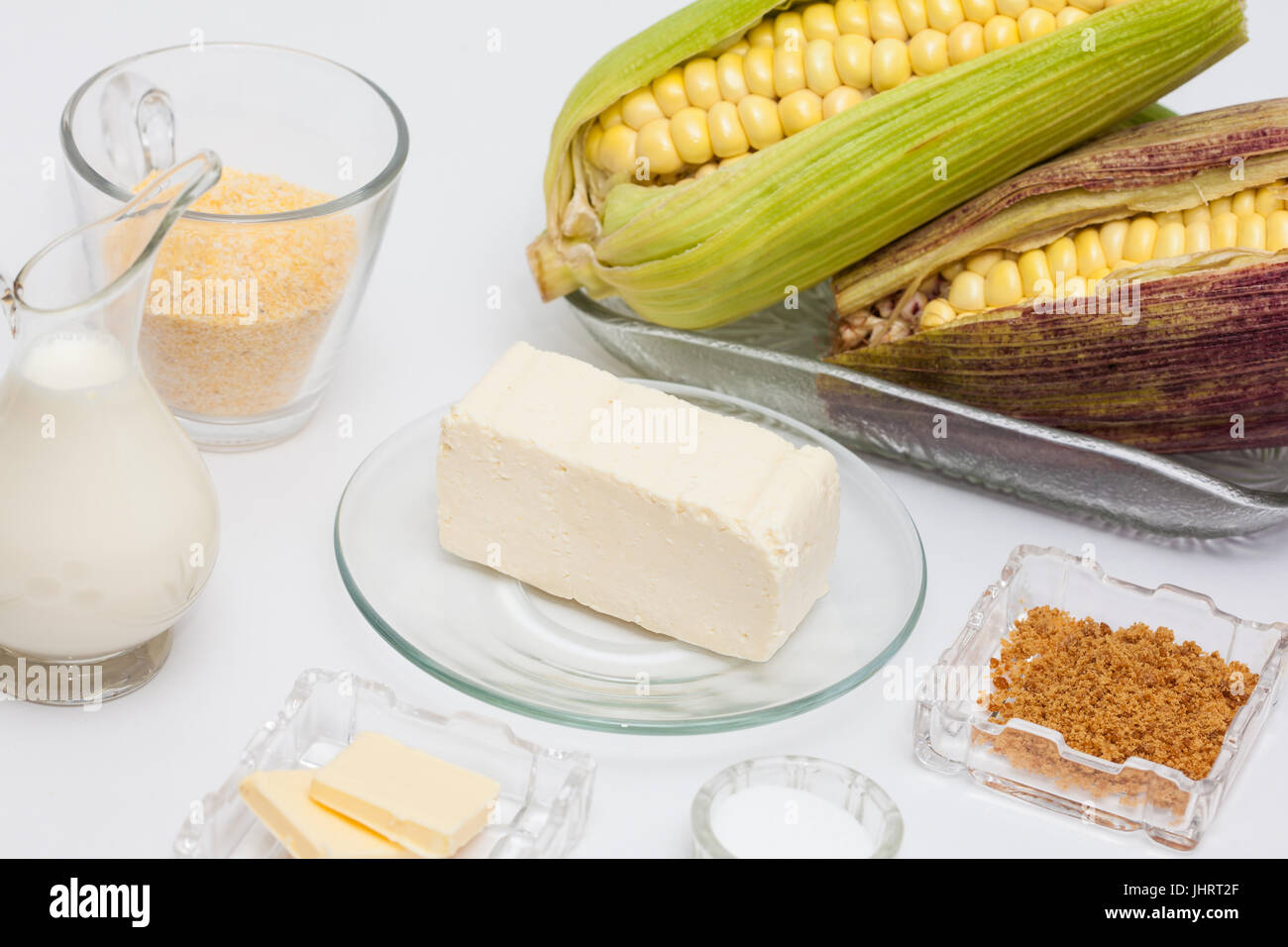 Traditional Colombian Arepa de Choclo Preparation : Sweet corn bread ingredients Stock Photo