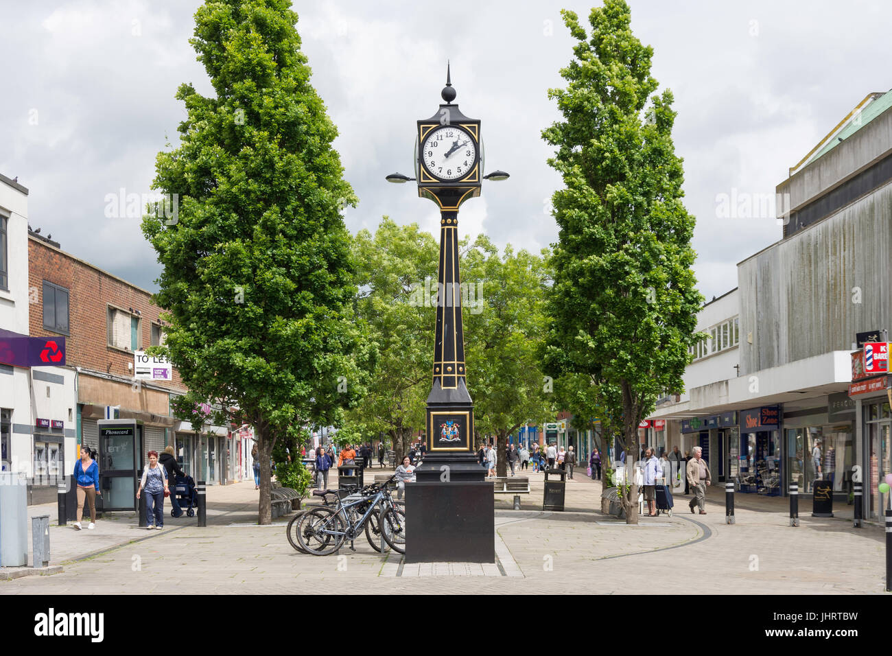 Millenium Clock on pedestrianised London Road, Waterlooville, Hampshire, England, United Kingdom Stock Photo