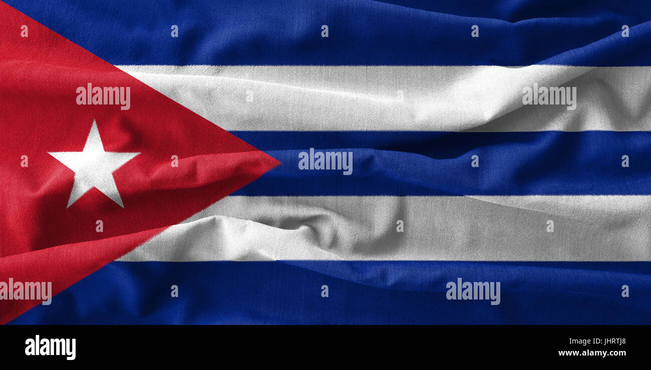 Cuba flag painting on high detail of wave cotton fabrics . 3D illustration . Stock Photo